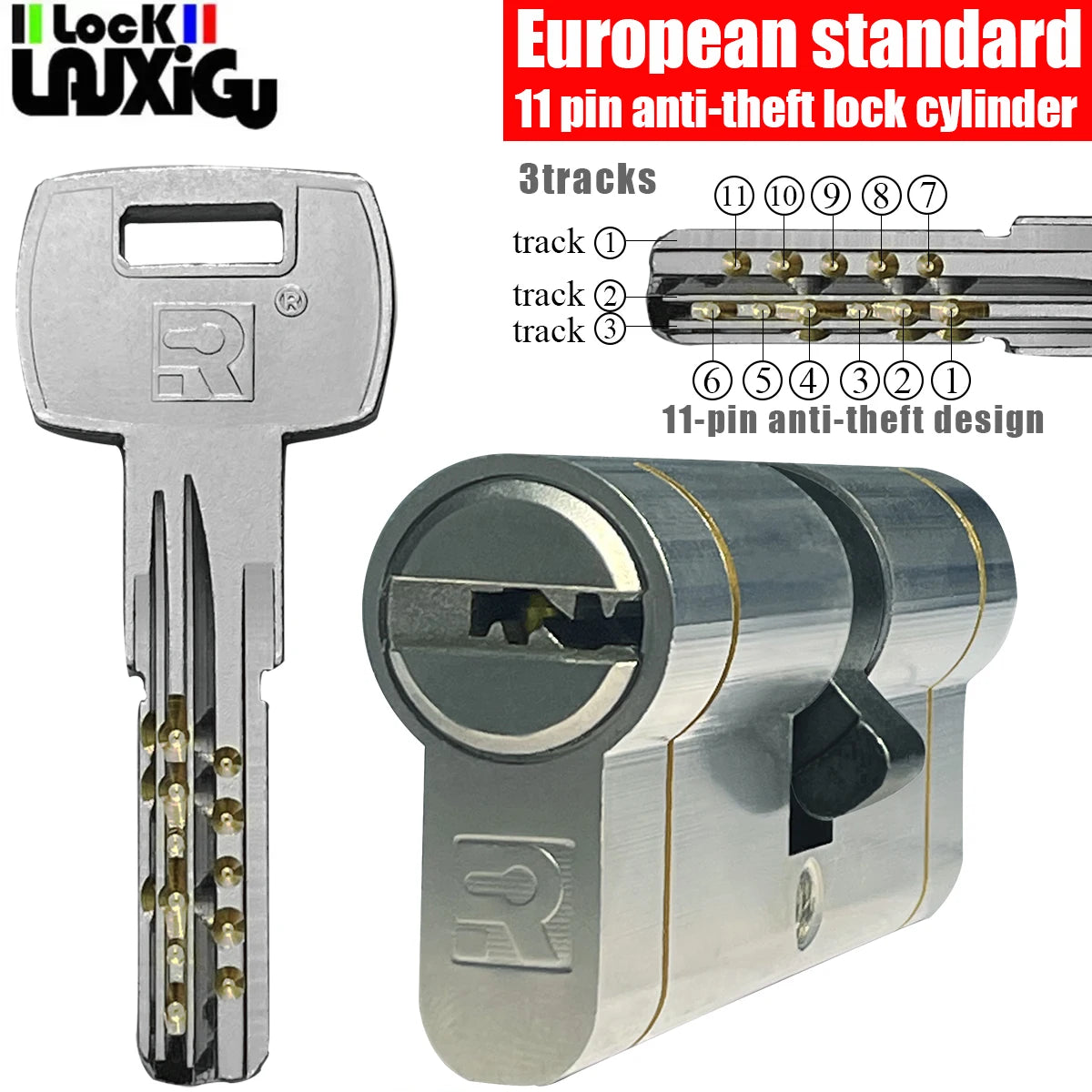 Customize the same key to open all cylinder doors European standard high quality Door lock 11-pin anti-theft lock cylinder
