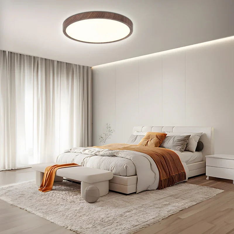 Modern Wood Grain LED Ceiling Light Ultra-Thin Walnut Wood Ceiling Lamp Bedroom Bathroom Living Room Kitchen Home Decor Lighting