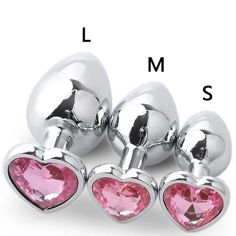Luxury Heart Gem Metal Anal Plug Training Set Stainless Steel Butt Plug Kit for Beginners Men Women Couples Erotic Bedroom Game