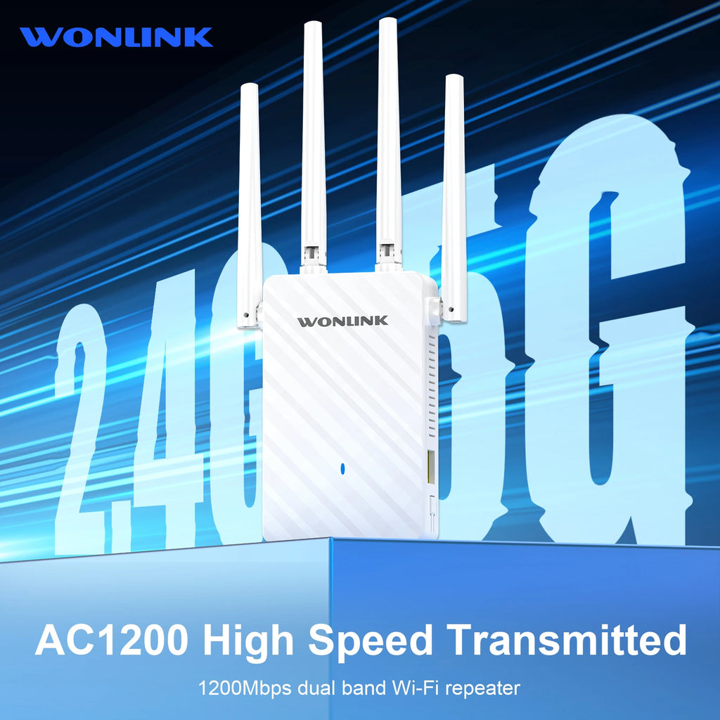 WONLINK 1200Mbps WiFi Repeater Long Range 5Ghz De Sinal Wifi Extenders Amplifier Signal Booster Antenna Repeator UK Plug Repetid