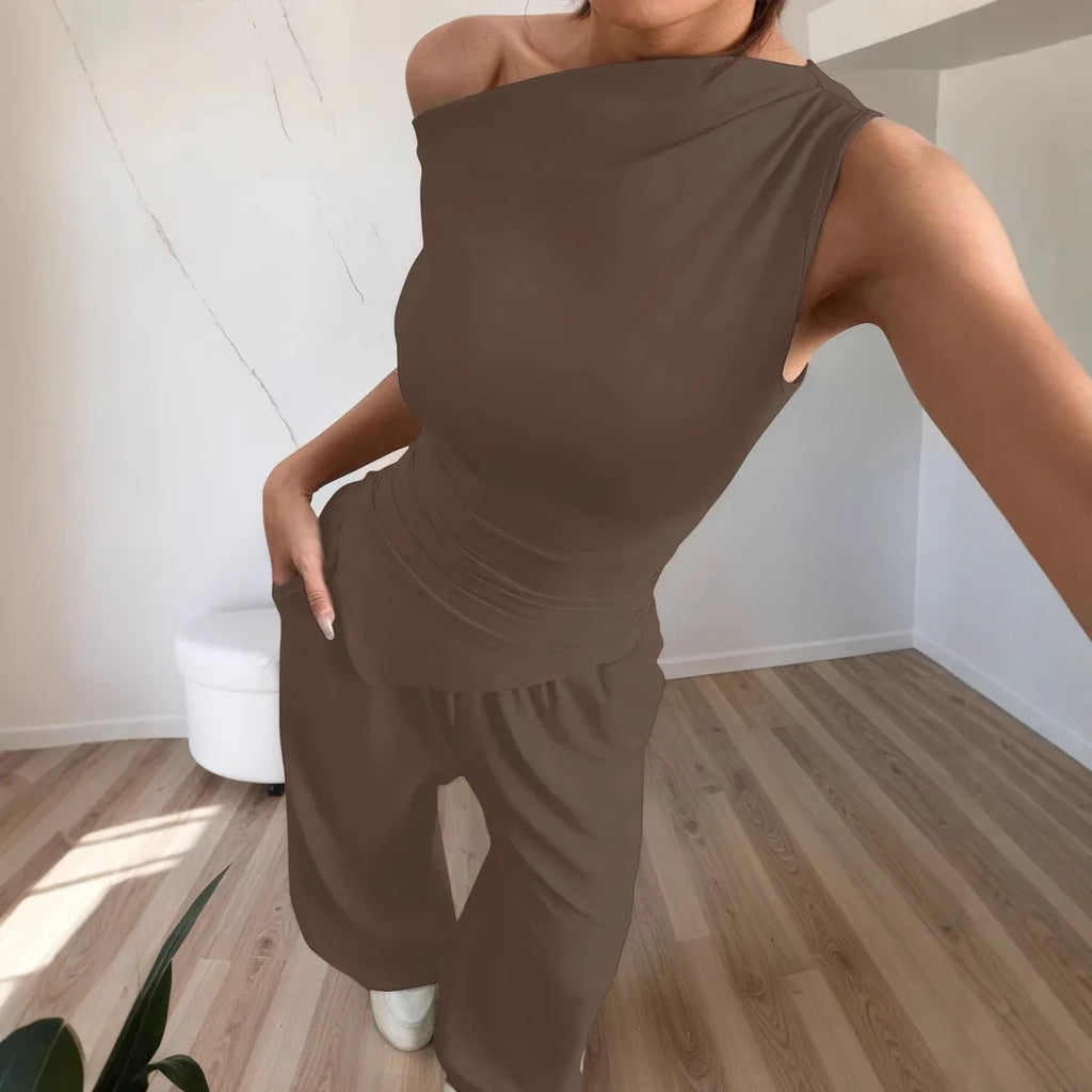 Summer Women Solid Sleeveless Vest Long Pants Fashion Set Sexy Casual Two Piece