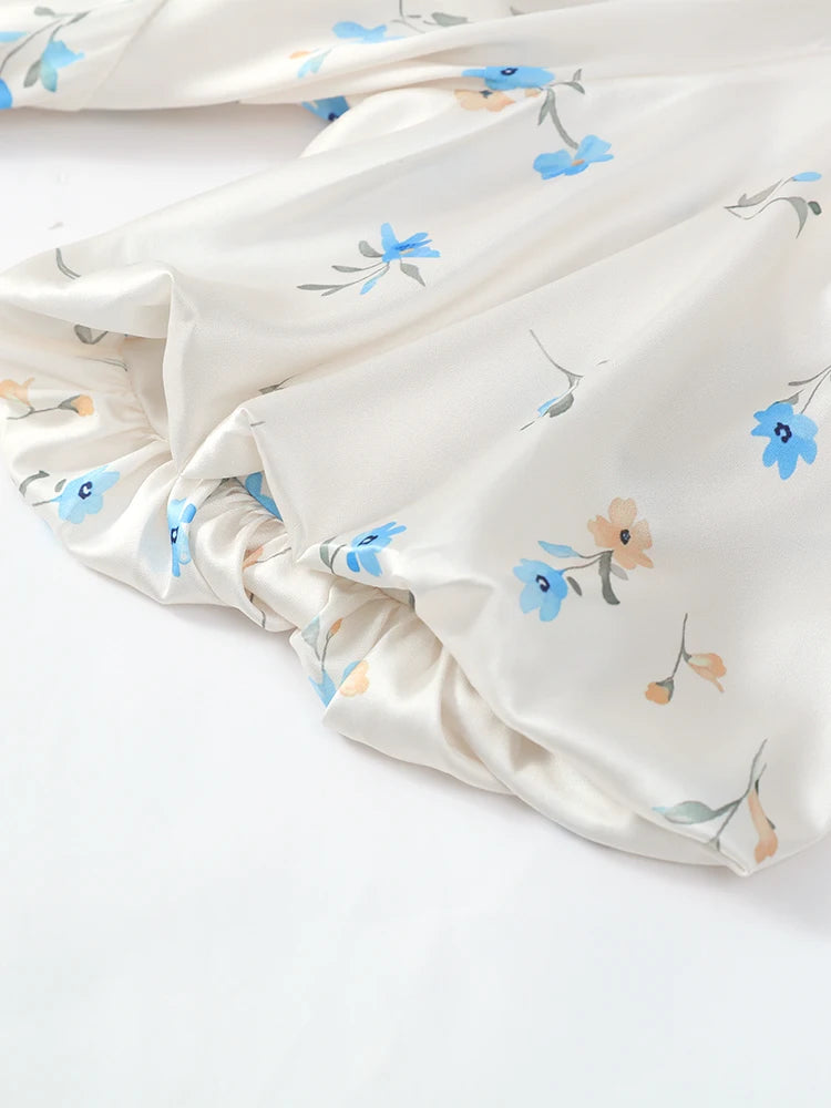 Printed Floral Print Elegant Long Dress For Women Short Sleeve V Neck Fashion Slim Dress Satin Commuting Banquet Female Dress