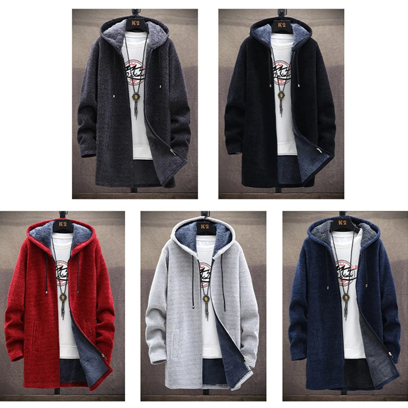 Winter New Arrival Men's Sweaters Hooded Cardigan Coats Men Knitted Jacket Fleece Lining Solid Color Youth Casual Sweater MY324