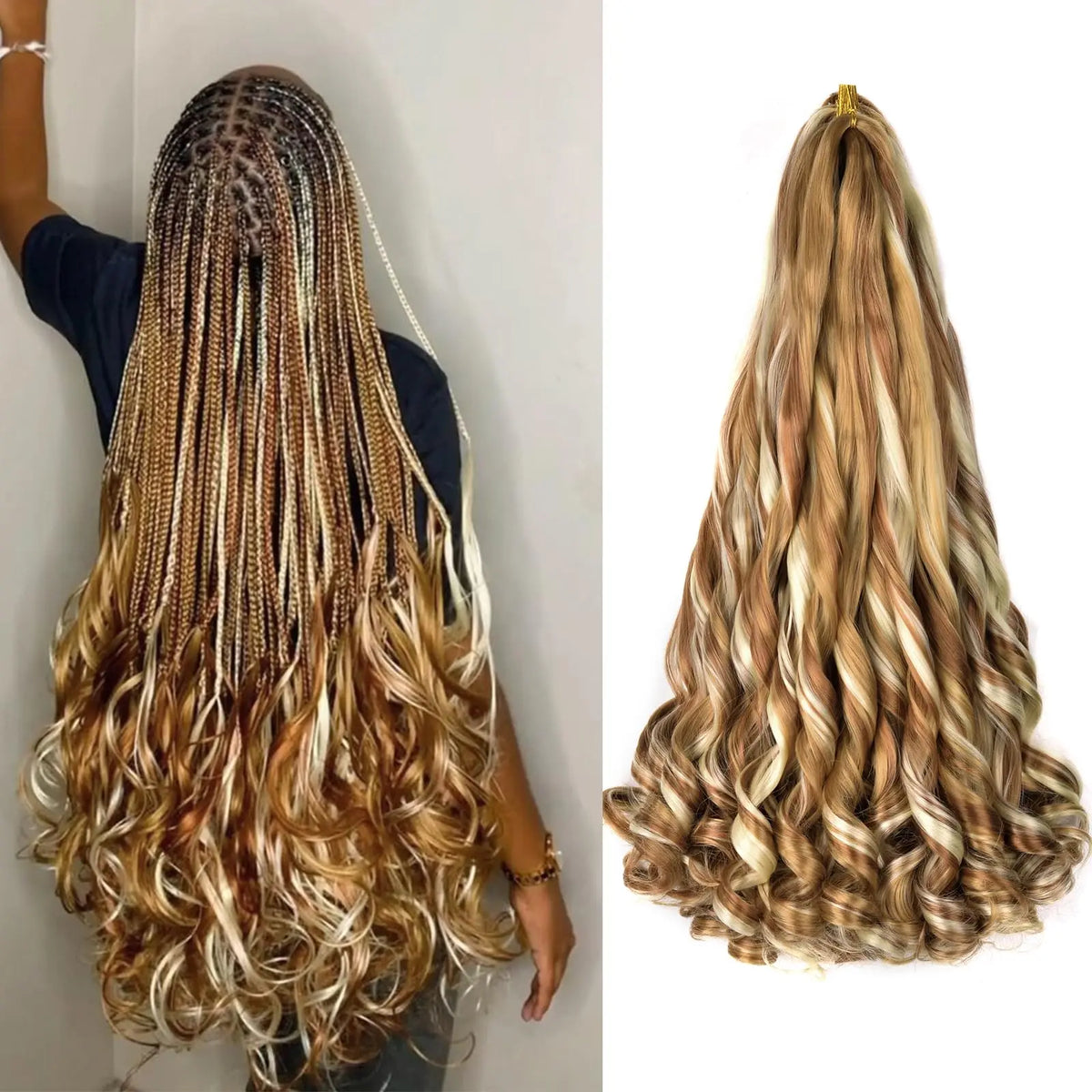 French Curl Braiding Hair 22 Inch Curly Braiding Hair Pre Stretched Bouncy Crochet Hair Loose Wavy Synthetic Hair Extensions