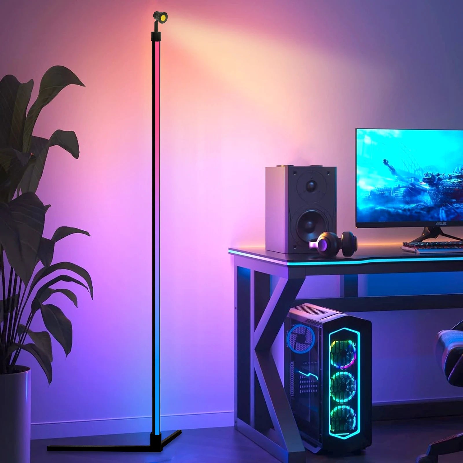 Reinforced Lamp Body 165cm Smart RGB LED Floor Lamp With Sunset Lamp APP Control Music Sync Color Change Standing Mood Light