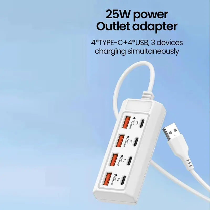 25W Multi Ports USB Type C Charger Wall Charger USB Fast Charging Travel Socket Universal Phone Adapter