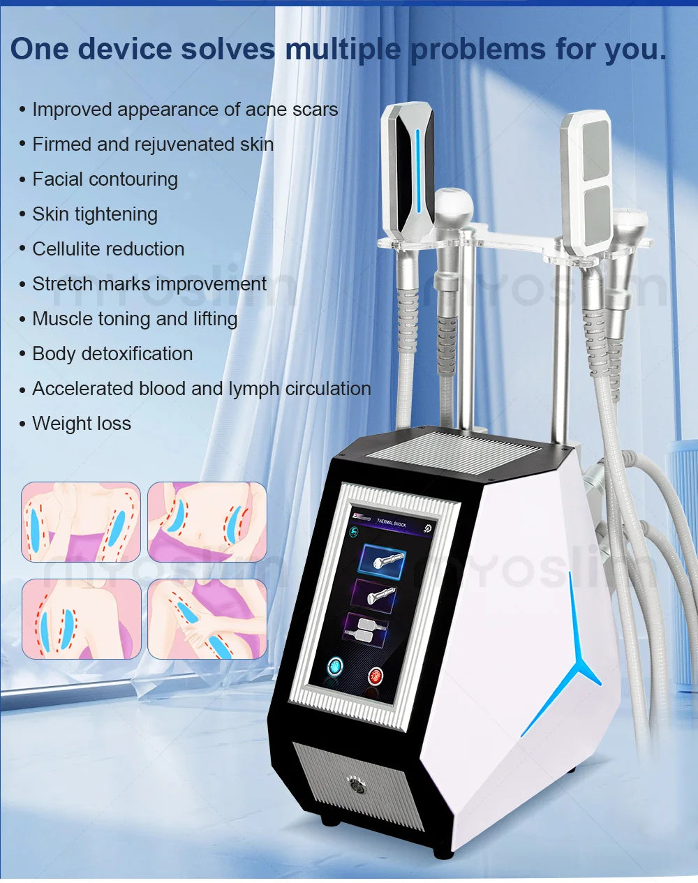 Professional Cryoskin Slimming Machine 2 Round Heads 2 Freezing Plates Skin Tightening Cellulite Removal Device