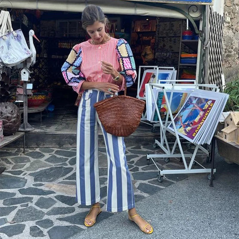 Casual Stripe Contrast Women's Pants Loose Zipper Button Pocket Wide Leg Female Pant 2026 Spring Summer Lady All-match Trousers