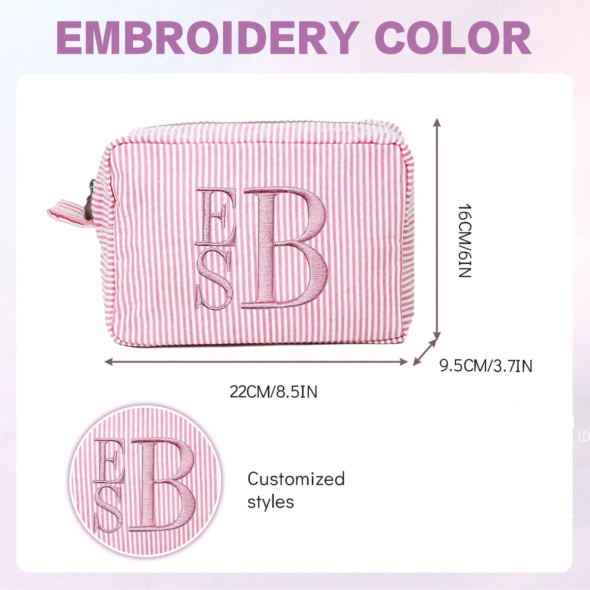 Personalized Striped Cosmetic Bag with Custom Text Embroidery Portable Travel Wash Bag Storage Pouch for DIY Makeup Skincare