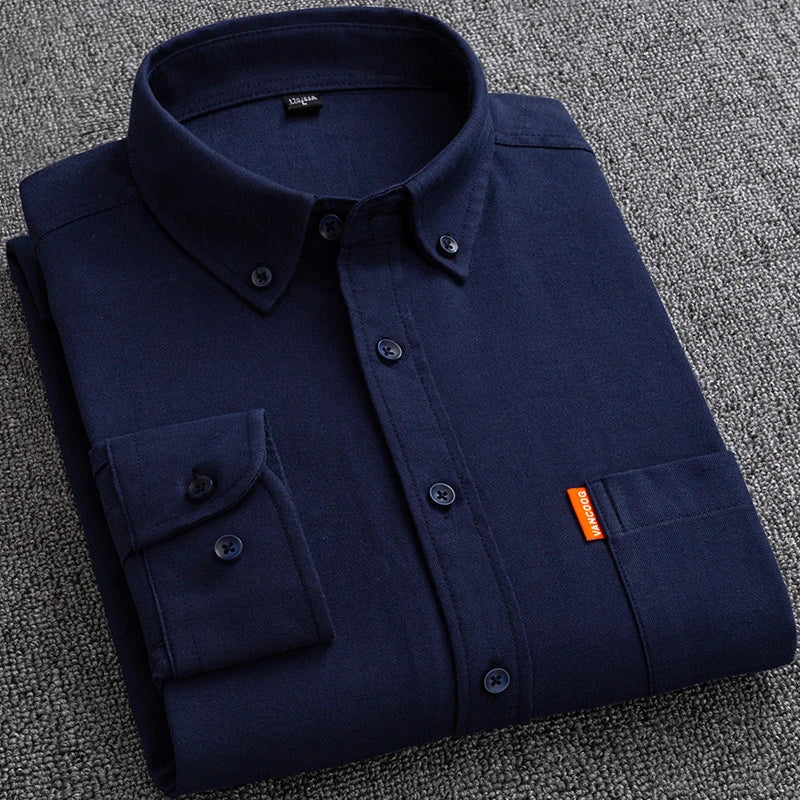 100% Cotton Men's Oxford Shirts Long Sleeve Solid Color Turn Down Collar Regular Fit Daily Men Clothing Button-down White Shirt