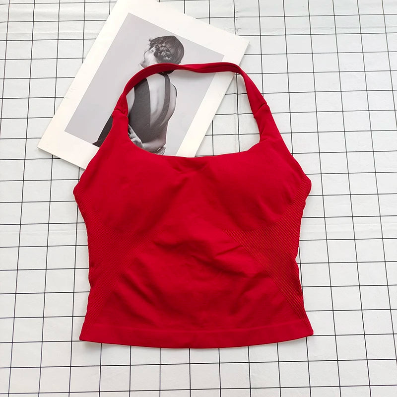 Women's Halter Neck Backless Camisole Sports Set with Padded, Shockproof Yoga Tank Top for Gym Fitness Workout & Daily Outdoor W