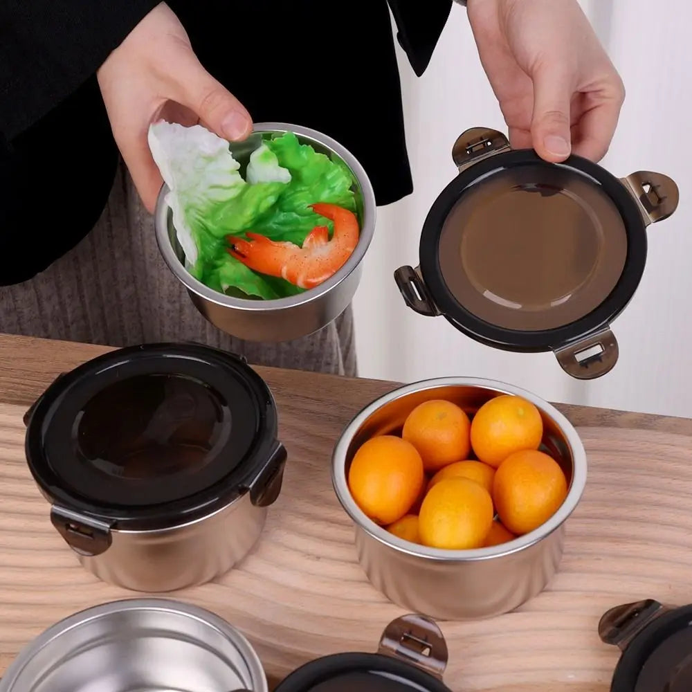 1Pcs Fresh Keeping Lunch Box Lunch Meal Prep Storage Round Bowl Food Container Fridge Kitchen 304 Stainless Steel