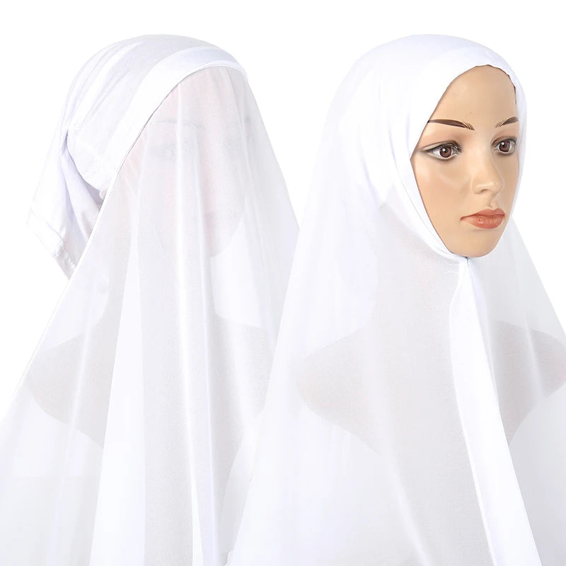 Instant Hijab with Tube Caps Women Premium Chiffon Hijab Muslim Soft Modal Cotton Open Caps Solid Colors Chiffon Shawl Turban