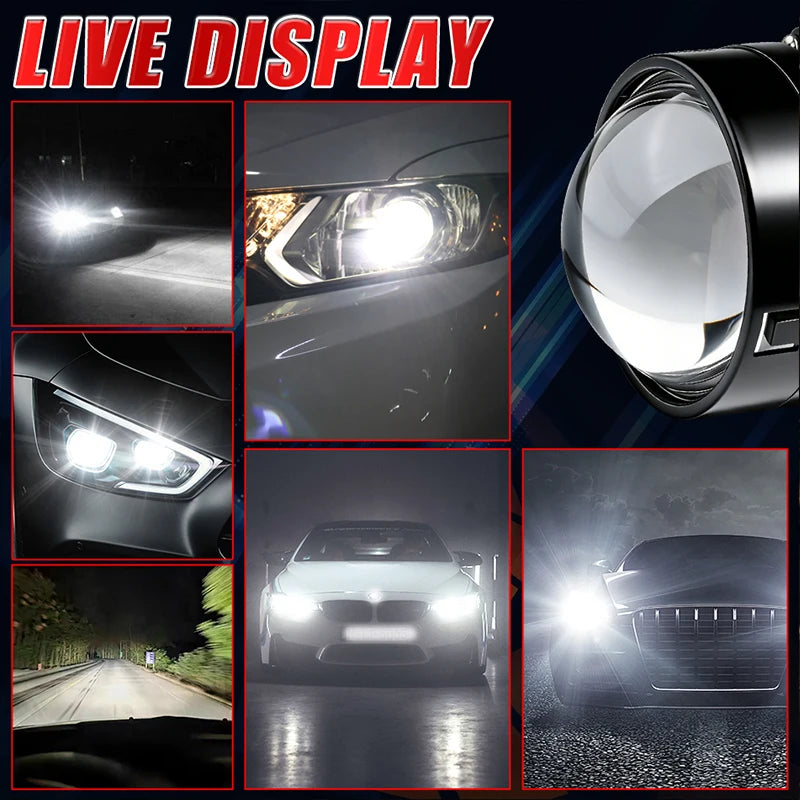 2.5 Inch Bi Led Projector Lens Led Light H4 H7 9005 9006 Car Headlight Bulb High Low Beam 6000K Diode 120W 40000LM Turbo Tuning