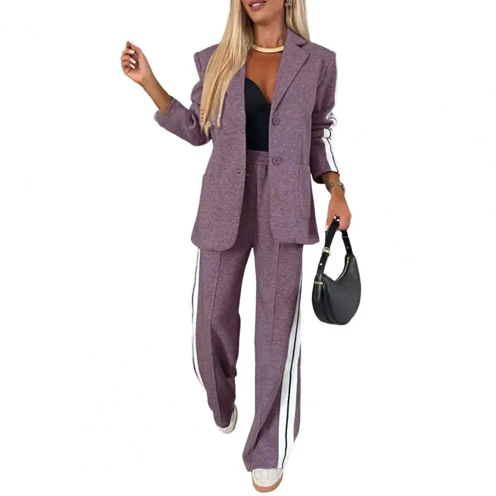 2 Piece Set Women Outfit Winter Fall Fashion V neck Long Sleeve Coat Elegant Straight Leg Pant Set Women Sports Clothing
