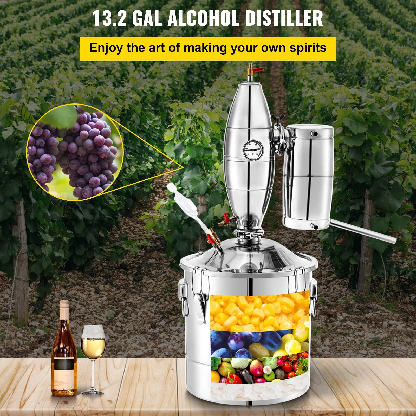SucceBuy 20L 30L 50L 70L Alcohol Distiller Machine Beer Brewing Equipment Wine Moonshine Apparatus Dispenser Kit Home Appliance