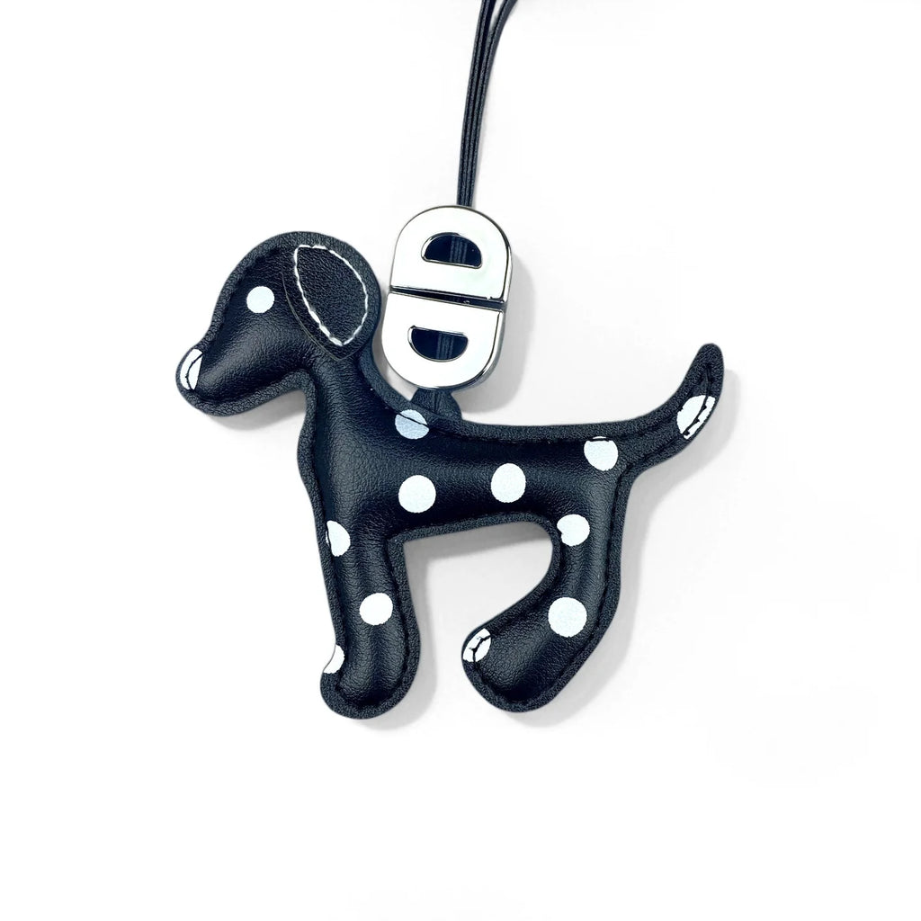 Trendy Dalmatian Dog Pendant Bag Charm & Keychain in Black/White Faux Leather Polka Dot Design for Purse Accessories Lovely Gift