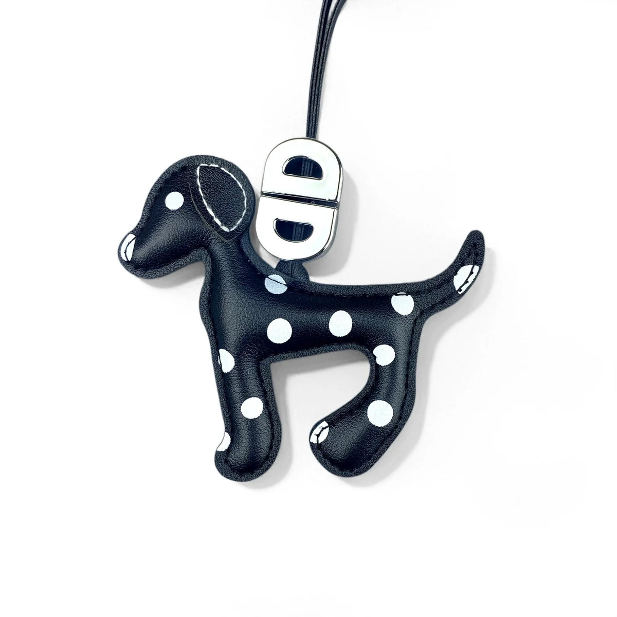 Trendy Dalmatian Dog Pendant Bag Charm & Keychain in Black/White Faux Leather Polka Dot Design for Purse Accessories Lovely Gift