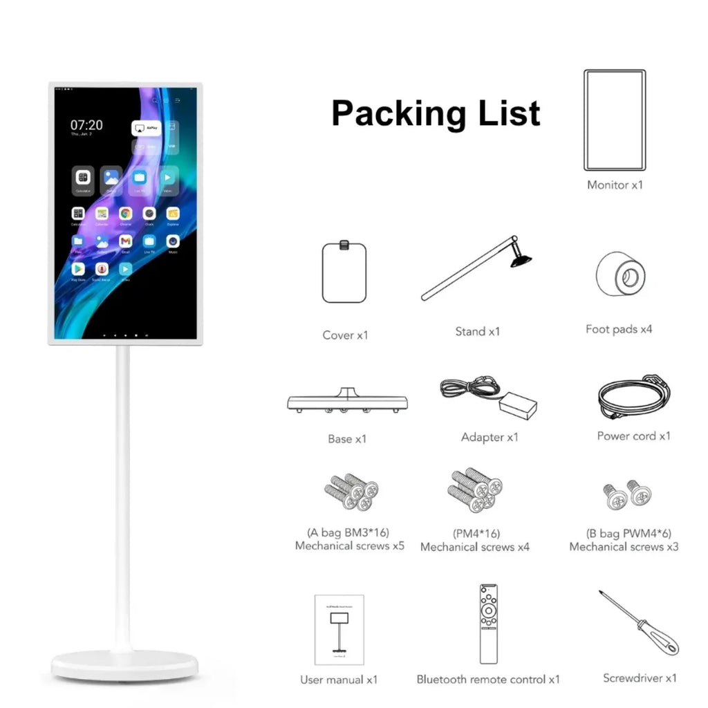 32 Inch Rollable Floor Standing Smart TV Touch Screen Live Streaming Display Built In Projector For Broadcast Content Creation