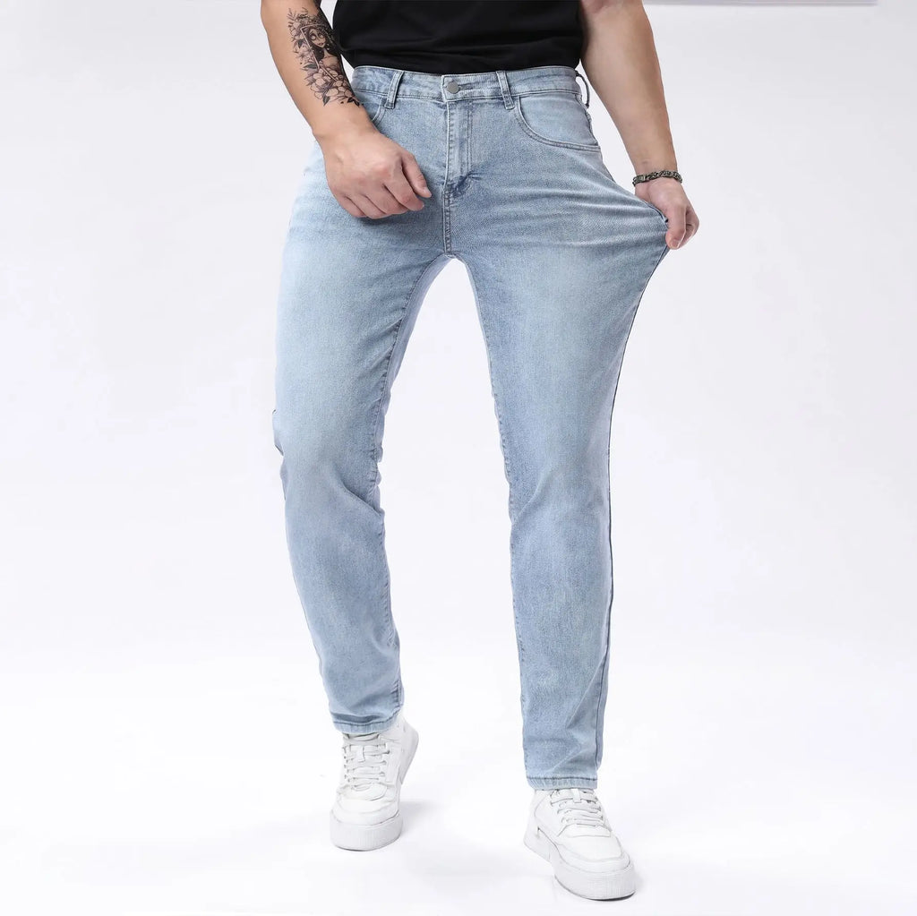 New Men's Four Seasons Jeans Elastic Denim Pants Look Slim and Slim Men's Jeans