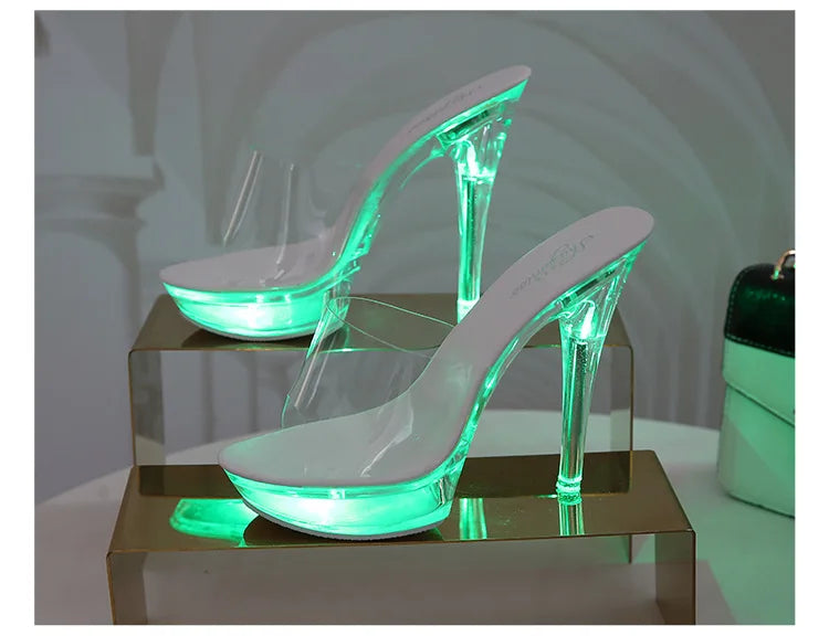 Women's Led Illuminated Sandals Clear Heel Slippers 15CM Sexy Led light Heels LFD-190