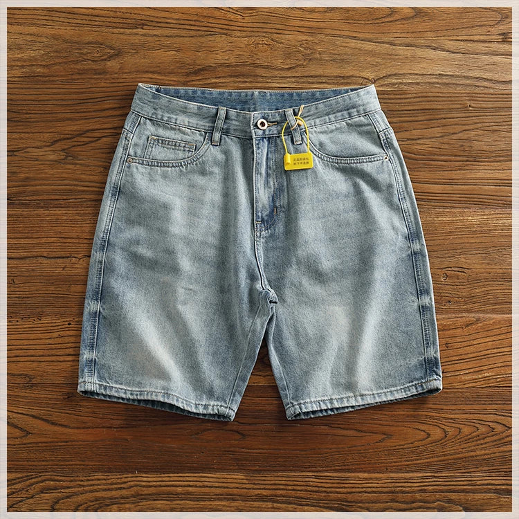 Retro classic summer casual medium pants five quarter pants fashion loose straight leg light denim shorts men's fashion