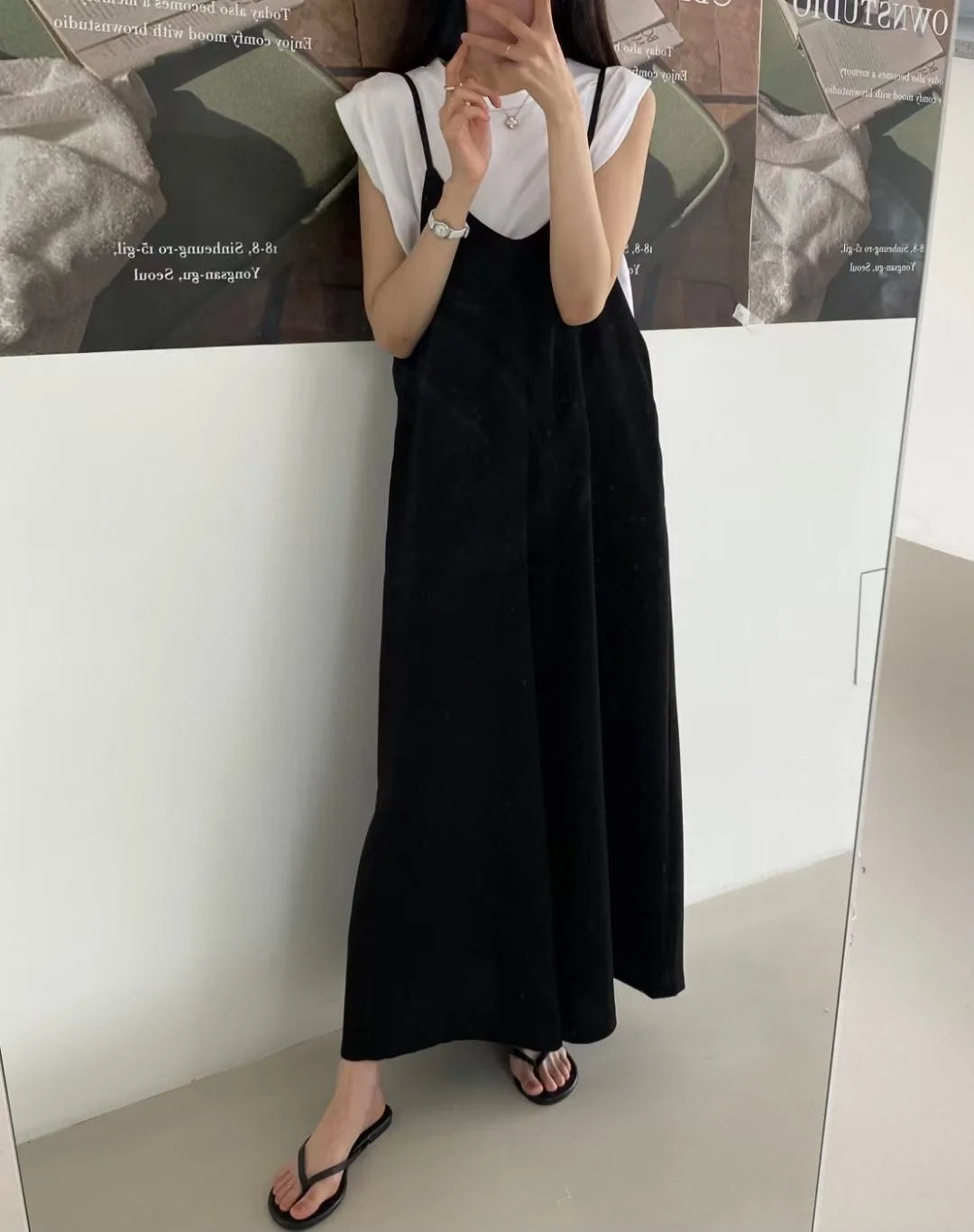 Versatile Loose Fit Slimming Shoulder Strap Pants Casual Pants Jumpsuit 2 Colors Drapey Comfortable Mid-aged Women's Pants