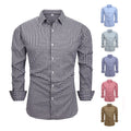 Men's Long-Sleeved Shirt, Plaid Long-Sleeved Shirt, Business Casual Slim-Fit Collared Shirt, Multiple Colors Available.