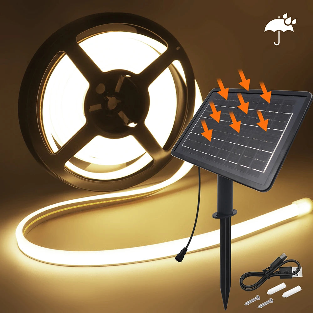 5M 10M Solar LED Neon Light Strip 24V Waterproof 8 Modes 320LEDs/m Flexible Lamp IP68 Party Garden Outdoor Decor 0.5m 1m 2m 3m