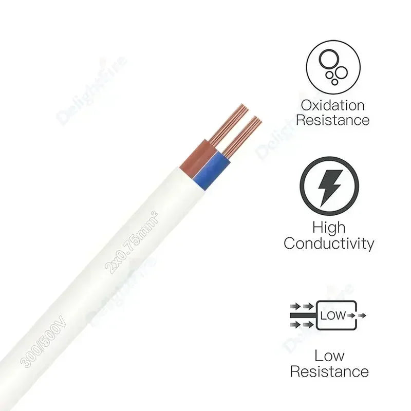0.75mm² 2 Core Electrical Wire PVC Sheathed Wire 18AWG RVV Copper Signal Cable For LED Lights Automotive Power Cord DIY Project