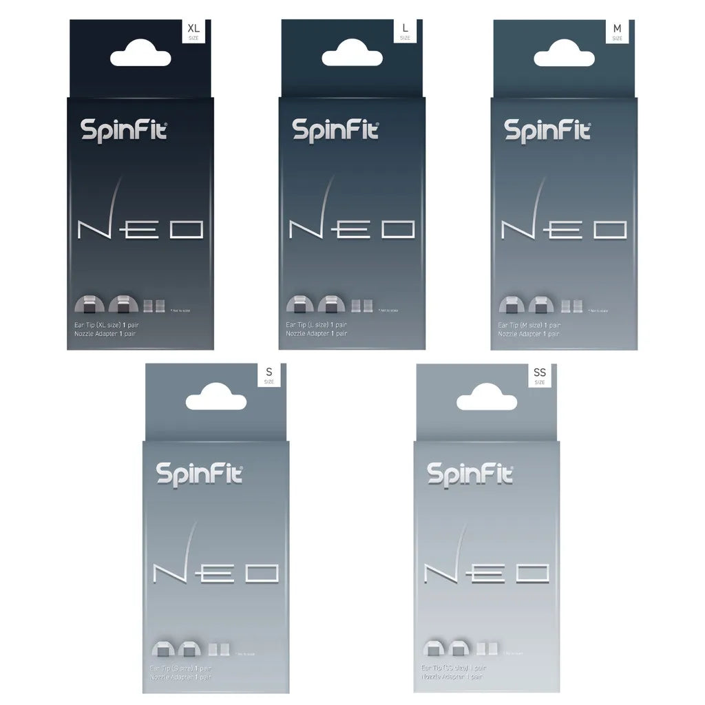 SpinFit NEO for IEM Silicone Patented Eartips Secure Fit Comfort Reduce Allergic Reaction with Adapters for Slim Nozzles 1 pair
