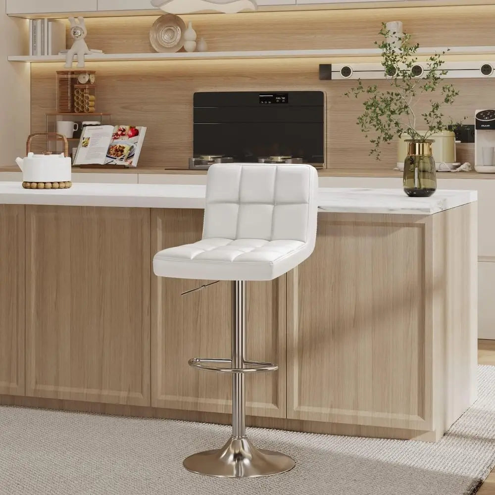 Bar Stools ern Pu Leather Swivel Adjustable Hydraulic Bar Stool Square Counter Height Stool Set o 2 (White)