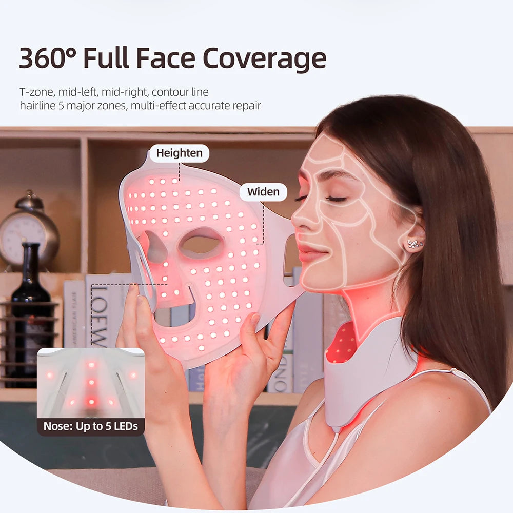 7 Colors Photon Face Neck LED Mask 3D Flexible Silicone Facial Beauty Mask Red Light Infrared Skin Care Repair Skin Wireless Use