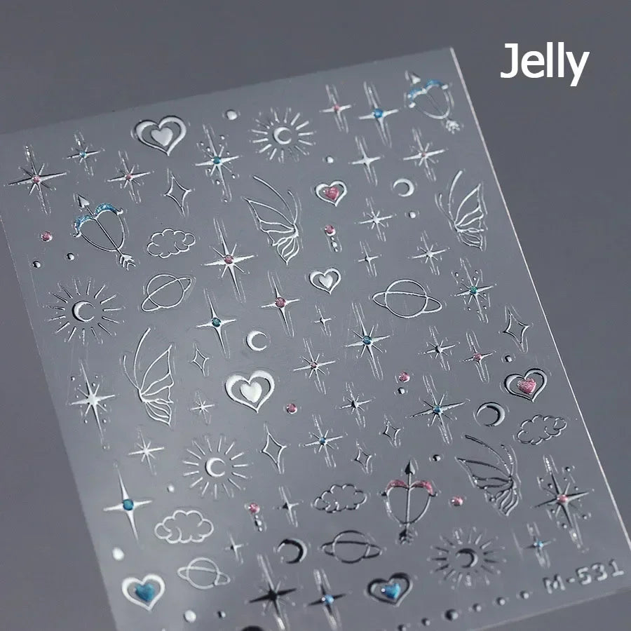 5D Gradient Love Gem Glitter Love Heart Colorful Cat's Eye Rhinestone Soft Self Adhesive Nail Art Stickers Shiny Manicure Decals
