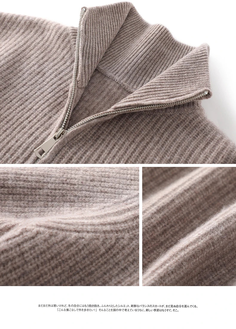 Men's Sweater Autumn And Winter New Pullover With Half-Height Zipper Neck To Keep Warm And Thick Cashmere Sweater Underlay Trend