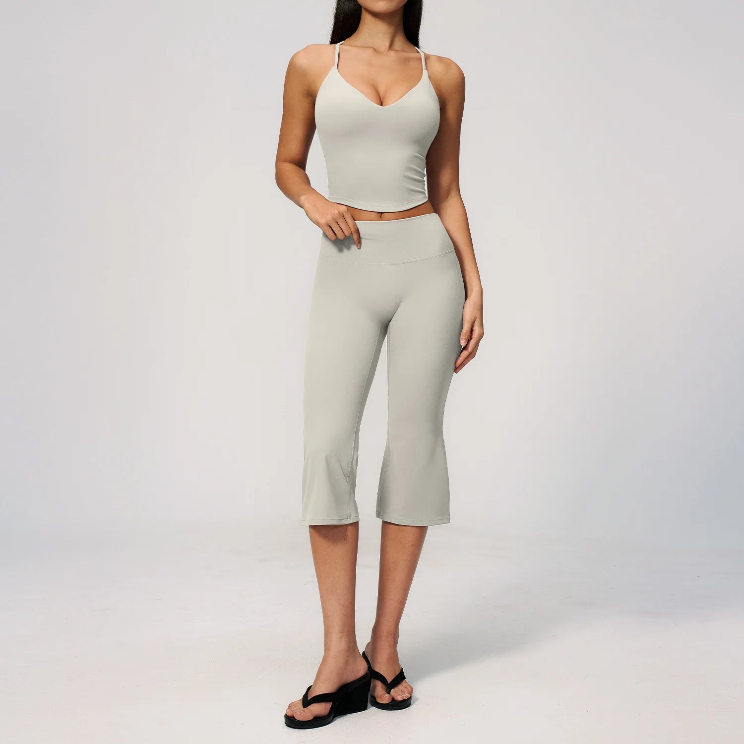 2PCS Yoga Suit Women's Tracksuits Gym Clothes Running Workout Outfits Sports Bra Middle Pants Athletic Wear Female Yoga Clothing
