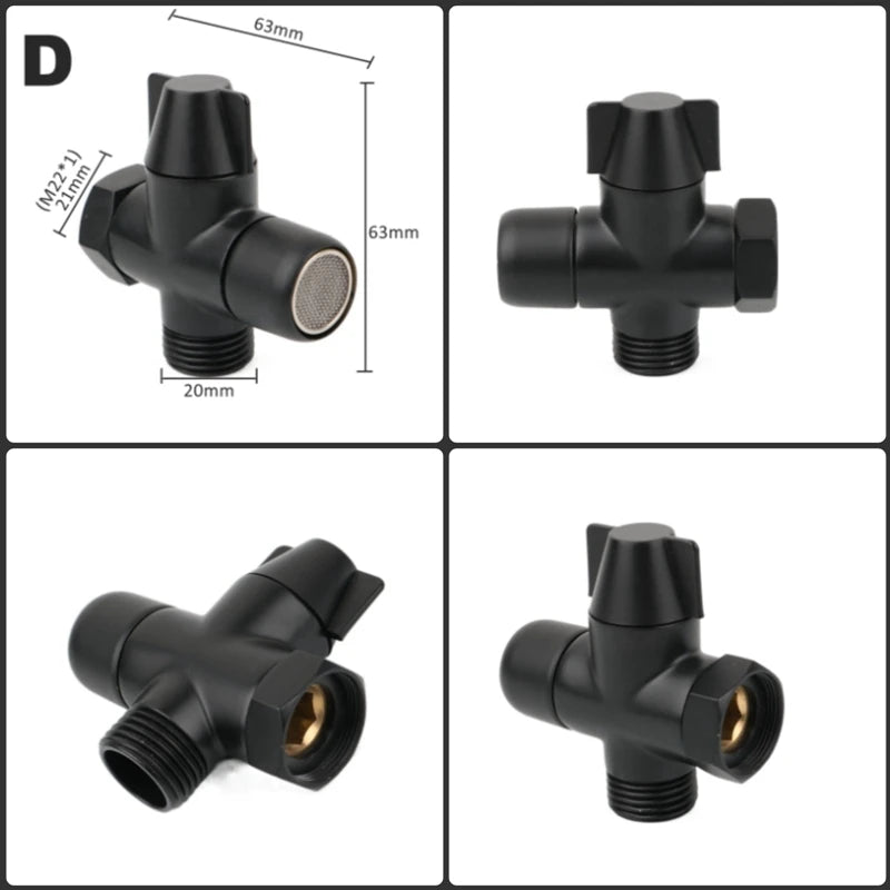 Black Brass Shower Arm Adapter G1/2’’ G3/4 Shower Diverter Valve For Handheld Shower Head Bathroom Kitchen Accessories