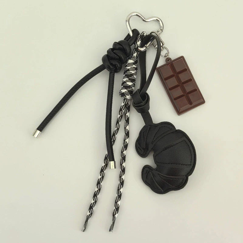 Cute Croissant Pendant Keychain Cartoon Bread Bag Charm Backpack Hanging Woven Rope Design Accessories Gift