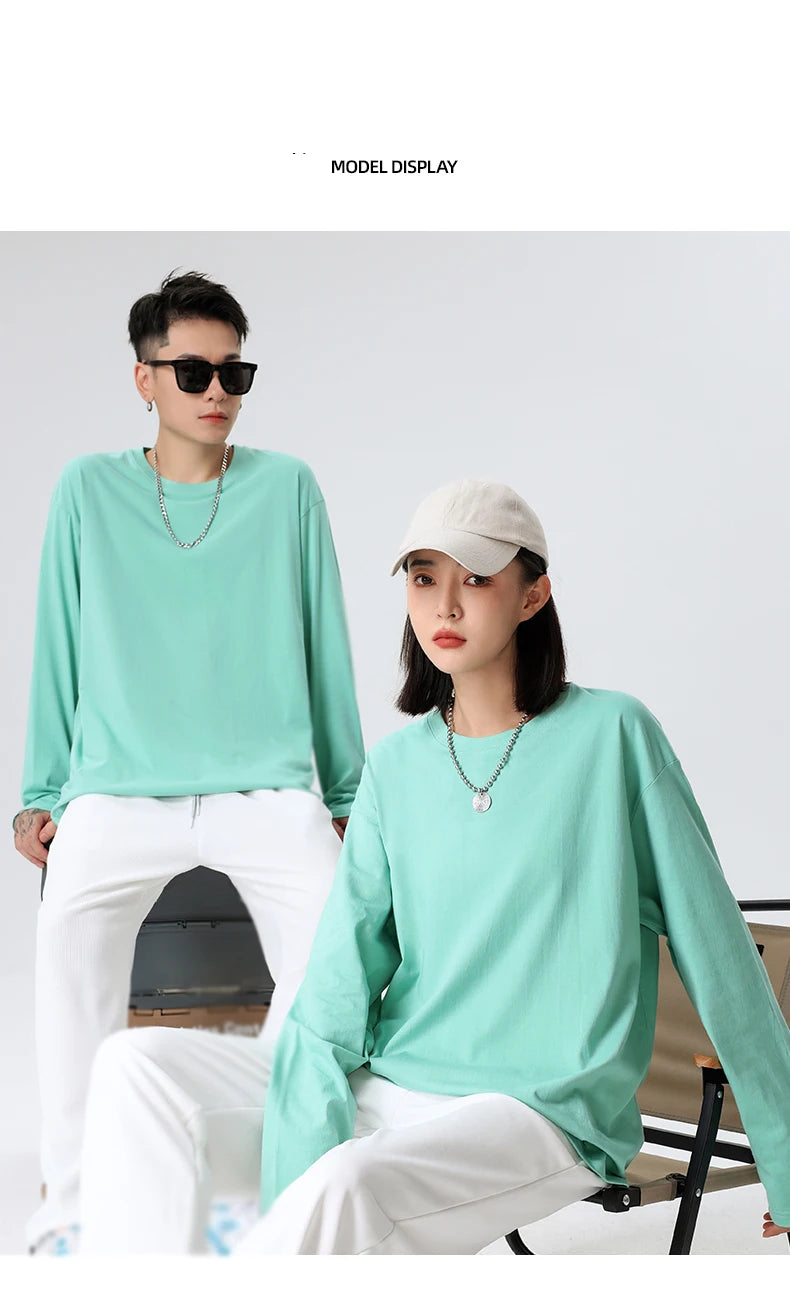 Long sleeve T-shirt Solid Color Top Tees Custom Print Your Design Autumn Plain Cotton Tshirts Plus Size Undershirts For Man