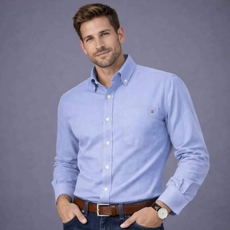 Men's 100% Cotton Smart Casual Shirt Long Sleeve Plaid Oxford Casual Solid Color Print Regular Fit Dress Shirt Oversized  6XL