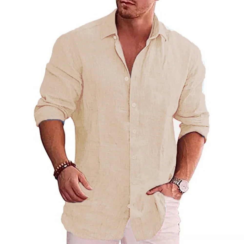 Cotton Linen Autumn Hot Selling Men's Long Sleeve Shirt Solid Color Casual Style Plus Size Men's Casual Linen Shirt