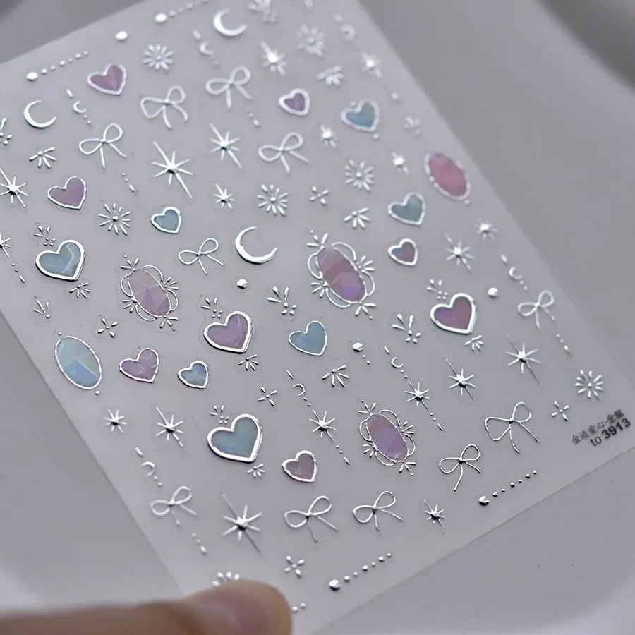 5D Gradient Love Gem Glitter Love Heart Colorful Cat's Eye Rhinestone Soft Self Adhesive Nail Art Stickers Shiny Manicure Decals