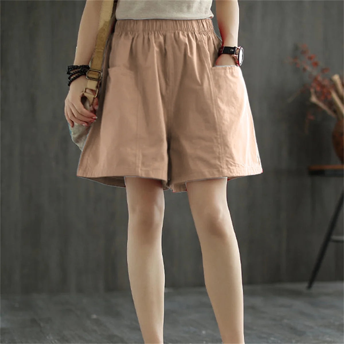 Women Straight Cargo Short Pants 2026 Solid New In Fashion Spring Summer Shorts Pocket Elastic Waist Pant Casual Street Trousers