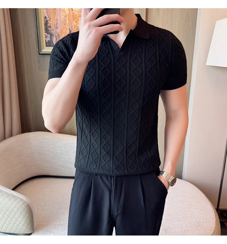 Polo Style Sweaters For Men Autumn Winter New Slim Fit Short Sleeve Mens Casual Sweater Turn Down Collar Knitted Pull Homme 3XL