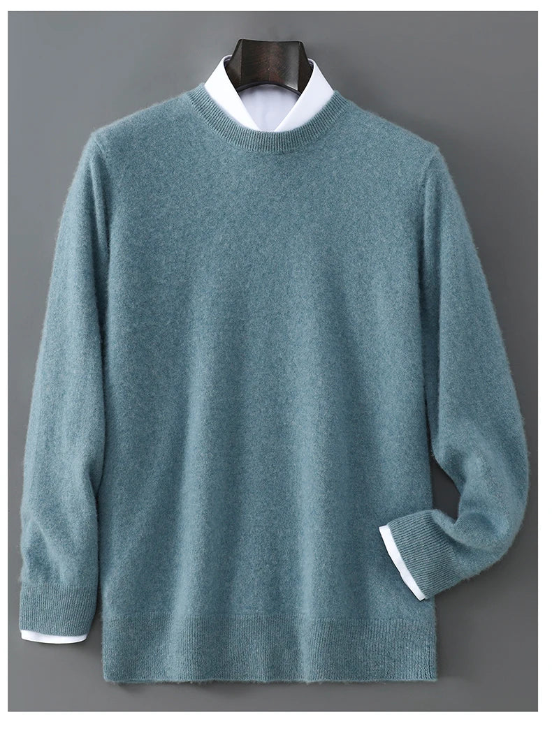 New Autumn And Winter Pure Wool Sweater Men's Round Neck Loose Thick Pullover Sweater Solid Color Cashmere Knitted Base Sweaters