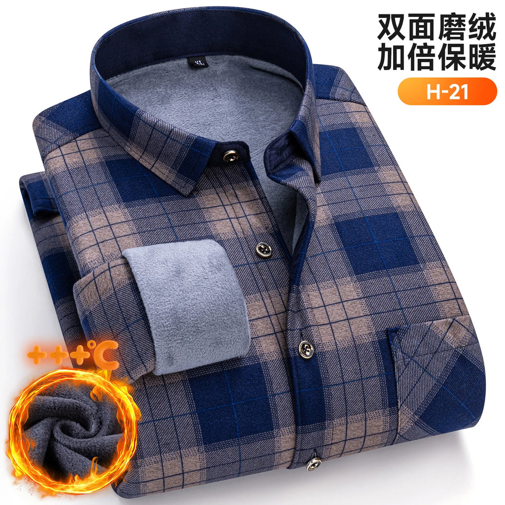 Plus Size 8XL 7XL 6XL Men's Thickene Shirt Long Sleeve Fleece Warm Winter Autumn Casual Soft Print Daily Thermal Male Clothing