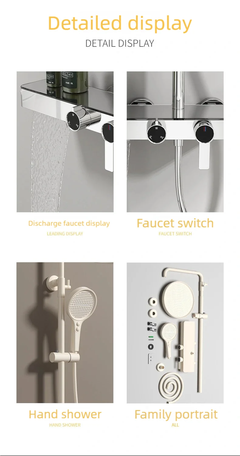 Gray Bathroom Shower System Set Multifunctional Knobbed Triple Function Water Outlet Hot and Cold Control Pressurized Shower Set