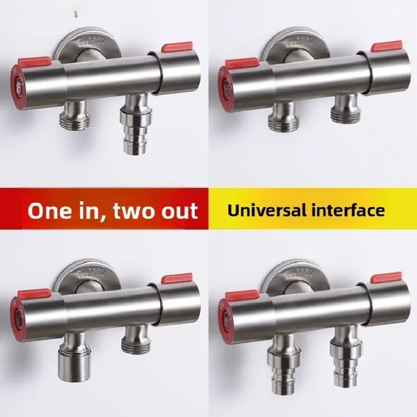 Double Handle Stainless Steel Faucet Bathroom Washing Machine Faucet Dual Use Angle Valve Inlet Valve Accessories