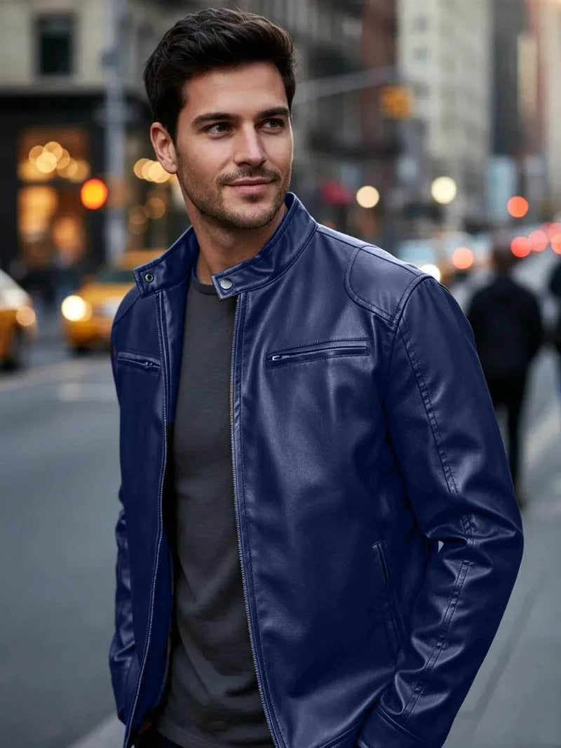 Men's PU leather jacket stand-up collar slim-fit vintage-style biker jacket spring/fall top