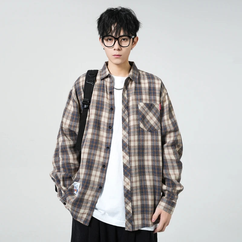 Men Shirt Plaid Flannel Long Sleeve Plus Size Loose Hip Hop Street Mens Casual Shirt Oversized Male Soft Dress Shirt Dropshippig